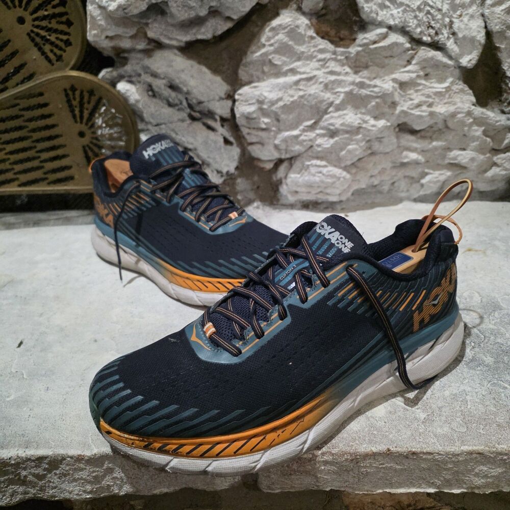 Hoka One Men's Blue Orange Clifton 5 Running Shoes 12 M